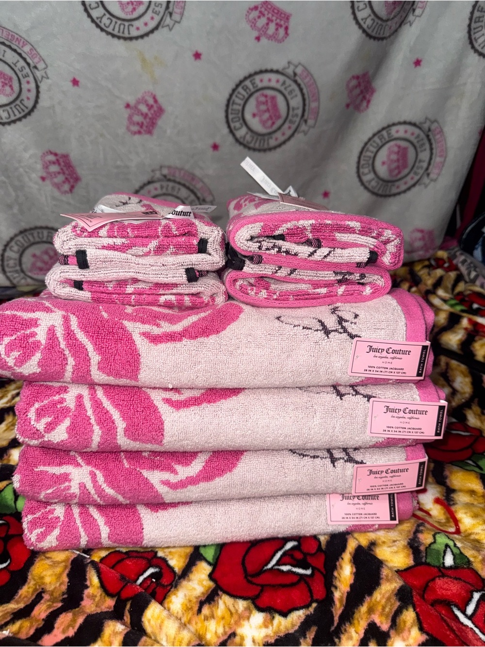 Juicy Couture Pink Rose Cotton Towel Stack